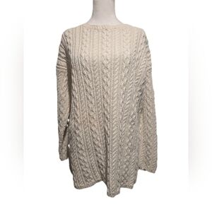 Bronte Sz L Hand Knitted Aran Style Cream Long sleeve Cableknit Sweater